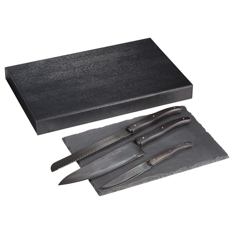 Laguiole® Black Kitchen Knife & Cutting Board Set