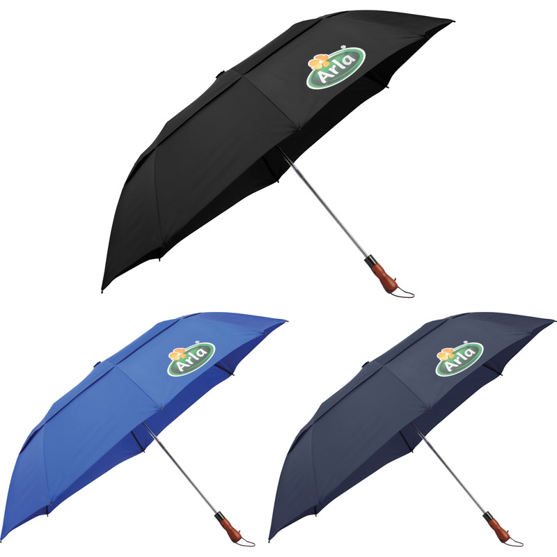 56" Auto Open Folding Umbrella w/ wood handle