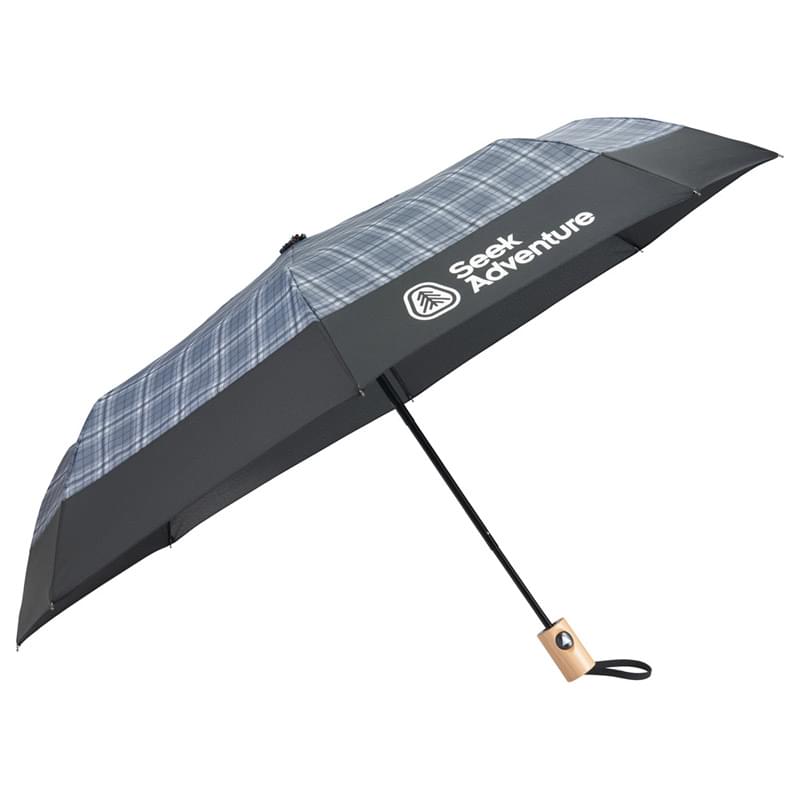 42" Recycled PET Auto Open Plaid Folding Umbrella