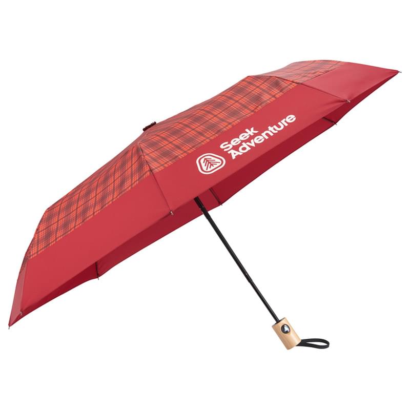 42" Recycled PET Auto Open Plaid Folding Umbrella