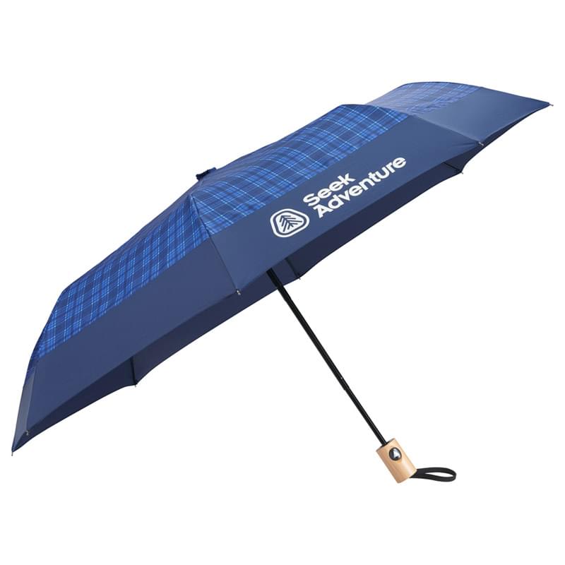 42" Recycled PET Auto Open Plaid Folding Umbrella