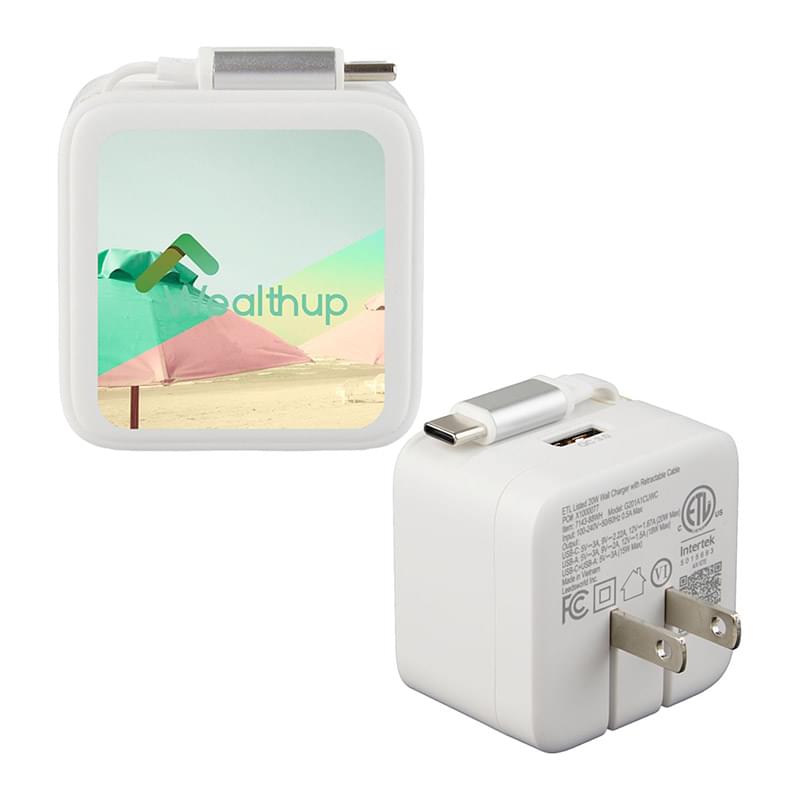 ETL Listed 20W Wall Charger with Retractable Cable